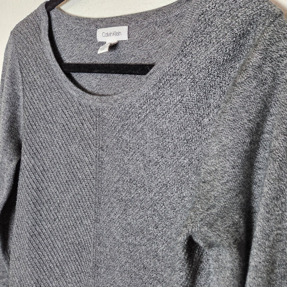 Calvin Klein gray textured sweater blouse office wear crew neck womens size M - Picture 4 of 11
